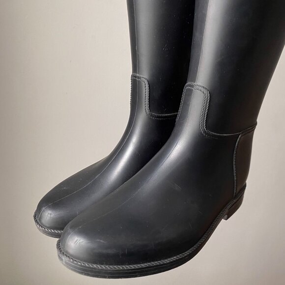 🍂 Vintage Méduse Black PVC Knee-High Minimalist Equestrian Riding Rain Boots - Picture 8 of 10